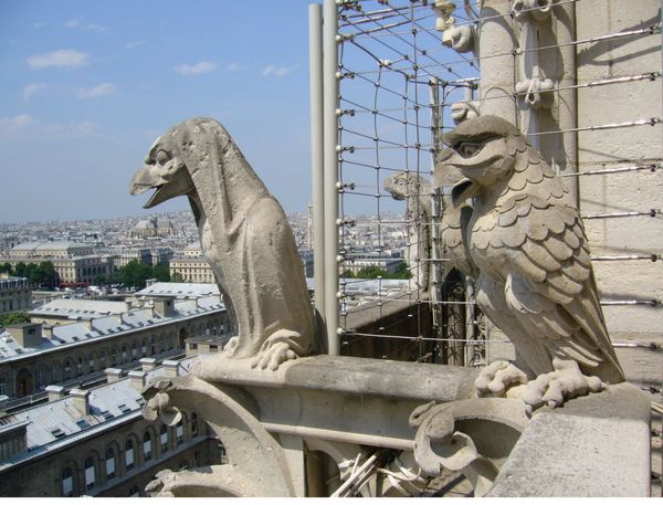 Two Gargoyles on the top of Notre Dame cathedral.